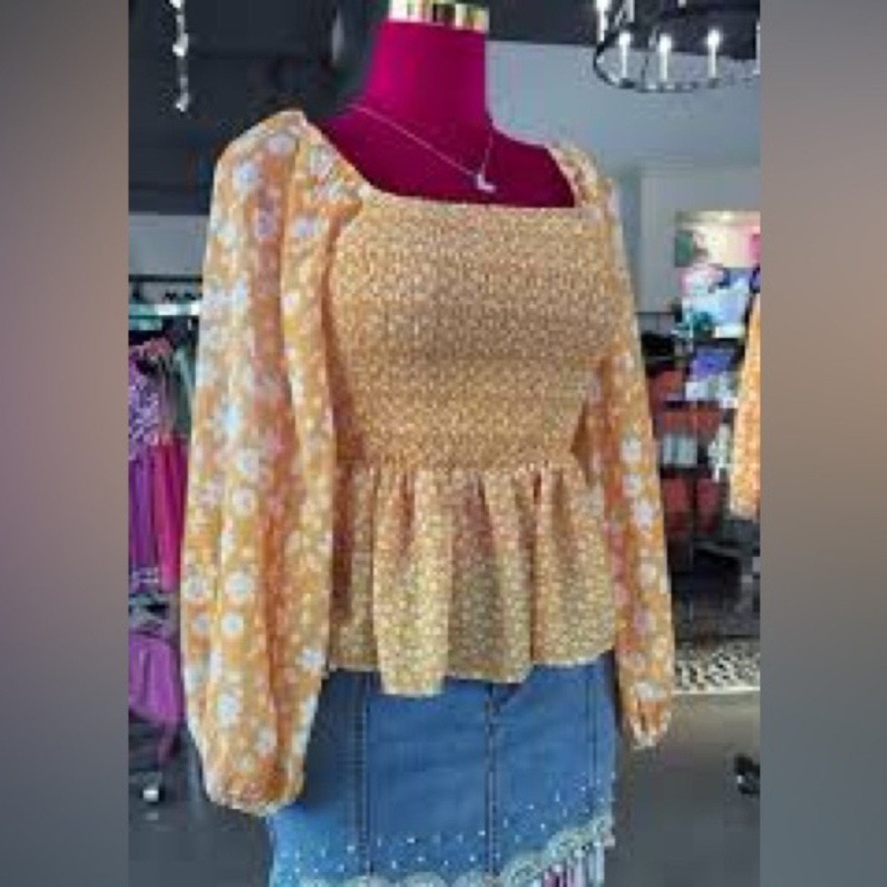 Floral Yellow Smocked Women's Top